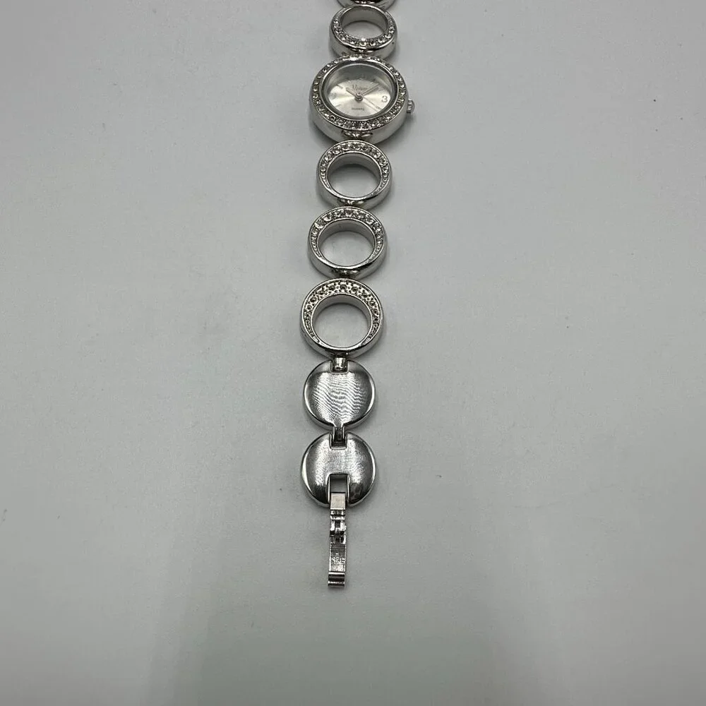 Vivani Watch Women Silver Tone Round Dial Rhinestone Accent Band New Battery 8